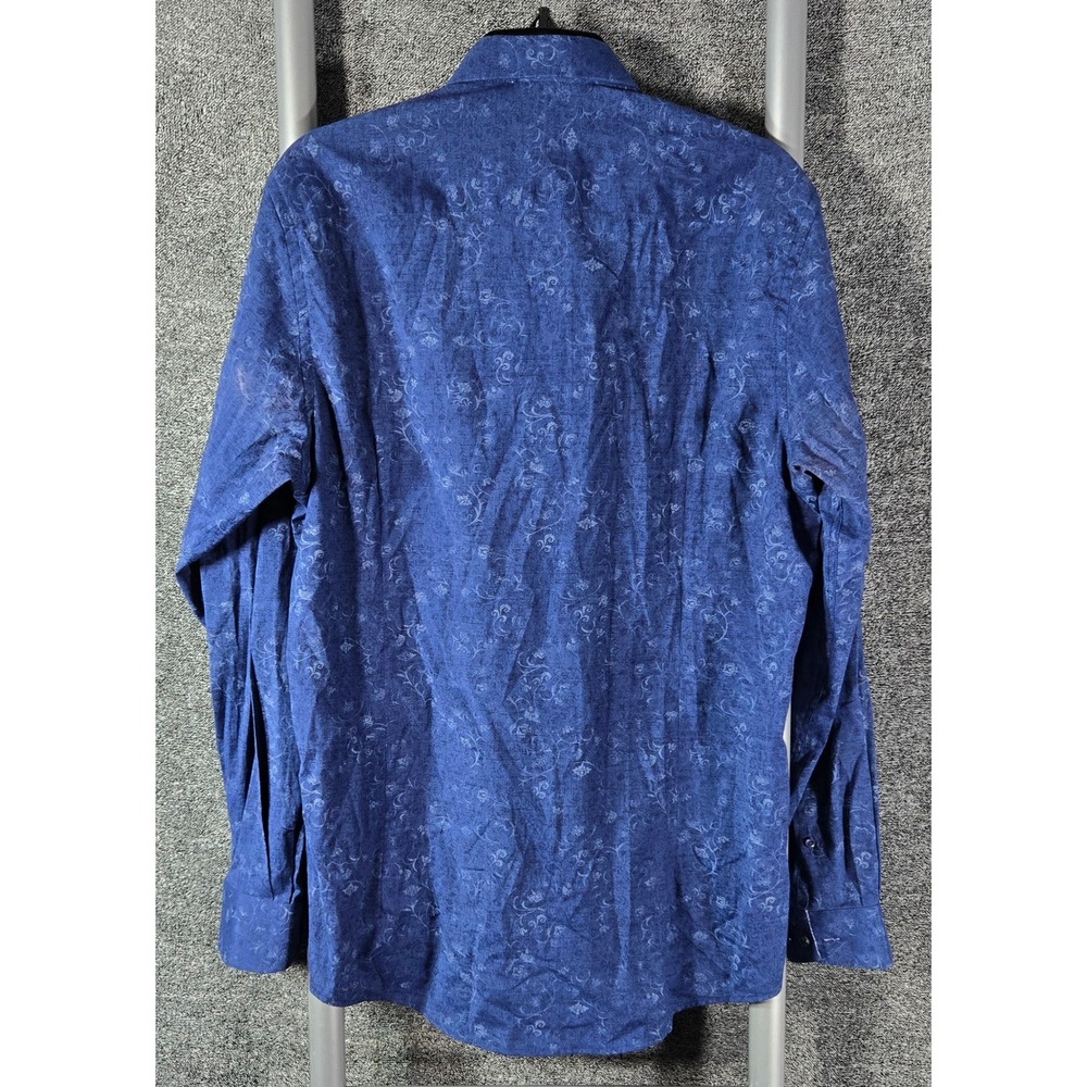 Guide London Mens Blue Floral Damask Stretch Button Down Shirt Premium Range L - Picture 5 of 8